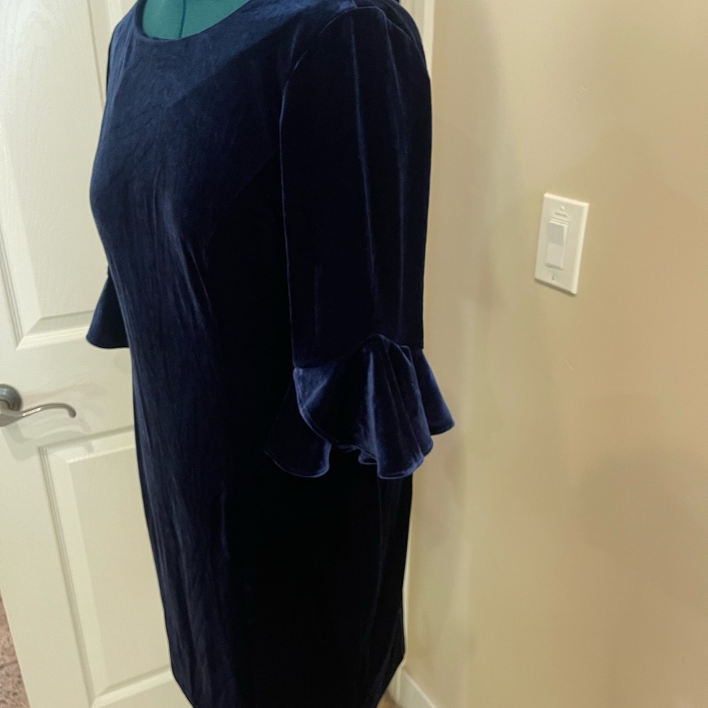 DKNY Deep Blue Velvet Long Sleeve Dress - Picture 3 of 11